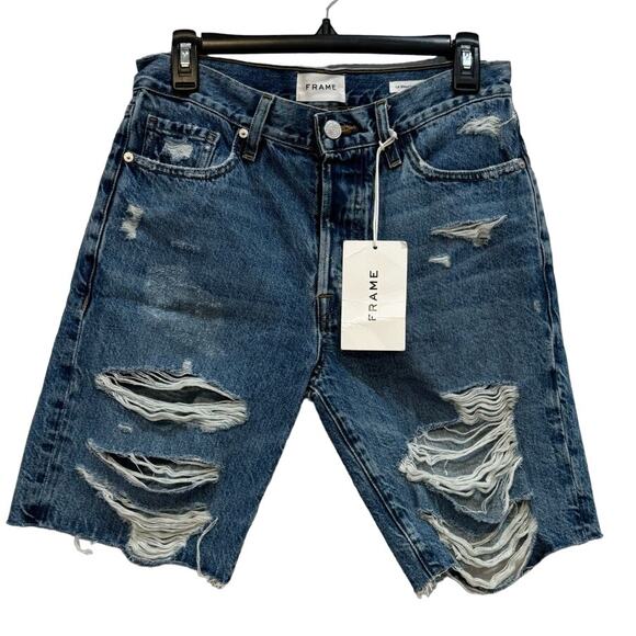 NWT FRAME $238 Le Slouch Bermuda Distressed Shorts Size 25
